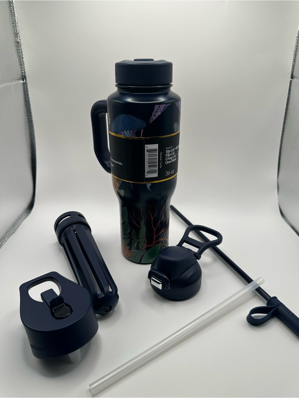 Coldest Limitless Bottle - Glowie Turtle Design (Navy/Pink/Blue) 36 Oz - Picture 5 of 8